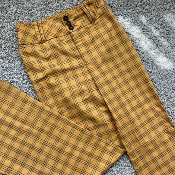 NWOT Wild Fable Yellow & Brown Plaid Flare Pants - Picture 1 of 4